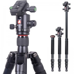 Kingjoy Reisestativ-Kit, Aluminium-Videokamerastativ mit Fluid Pan Drag Head, Mittelsäule, einstellbarem Beinwinkel, kompatibel für Canon Nikon DSLR-Videoaufnahmen